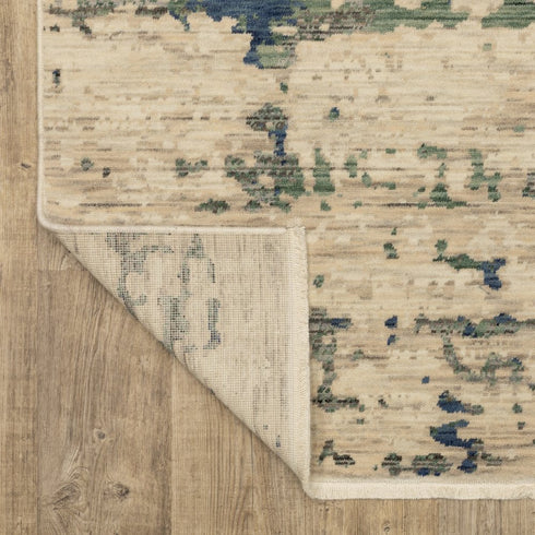 8' X 11' Beige And Green Abstract Area Rug With Fringe
