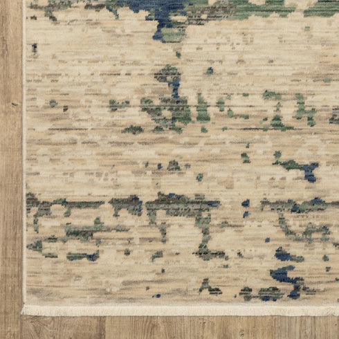 8' X 11' Beige And Green Abstract Area Rug With Fringe