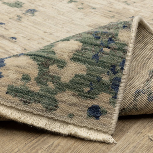 8' X 11' Beige And Green Abstract Area Rug With Fringe