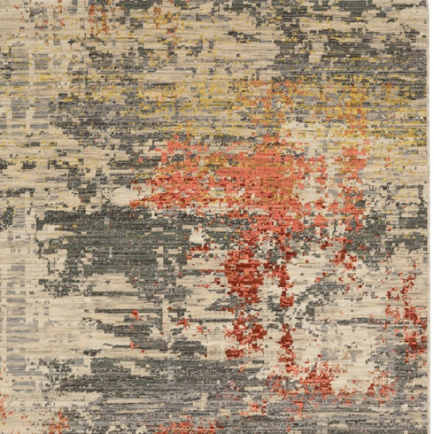 8' X 11' Beige And Pink Abstract Area Rug With Fringe