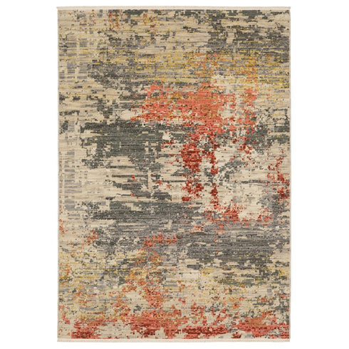 8' X 11' Beige And Pink Abstract Area Rug With Fringe