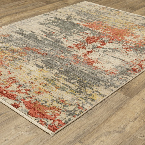 8' X 11' Beige And Pink Abstract Area Rug With Fringe