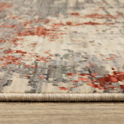 8' X 11' Beige And Pink Abstract Area Rug With Fringe