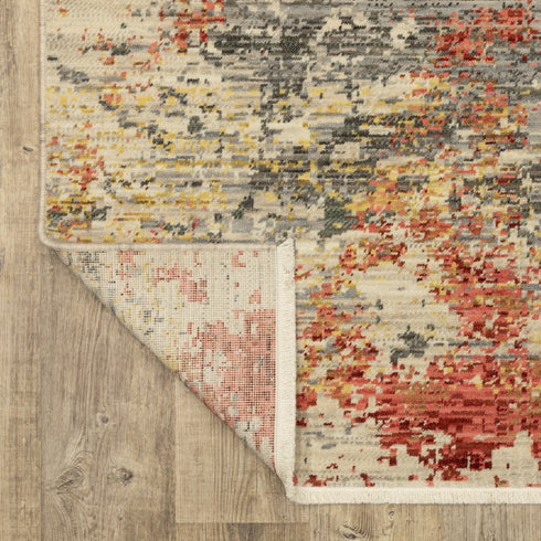 8' X 11' Beige And Pink Abstract Area Rug With Fringe