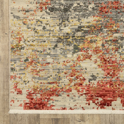 8' X 11' Beige And Pink Abstract Area Rug With Fringe