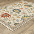 8' X 11' Ivory Red And Blue Oriental Area Rug With Fringe