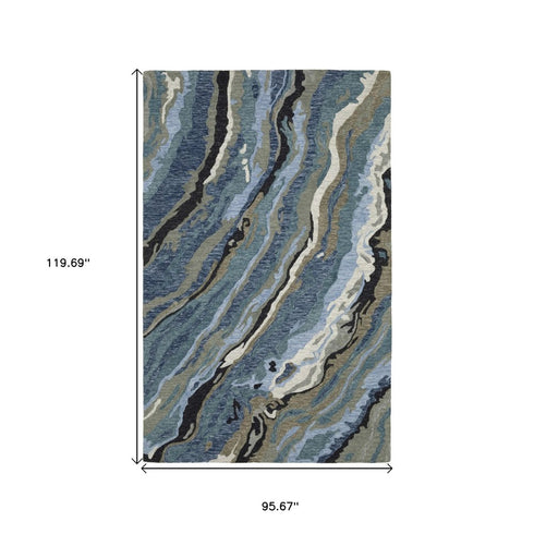 8' X 10' Blue And Teal Wool Abstract Hand Tufted Area Rug