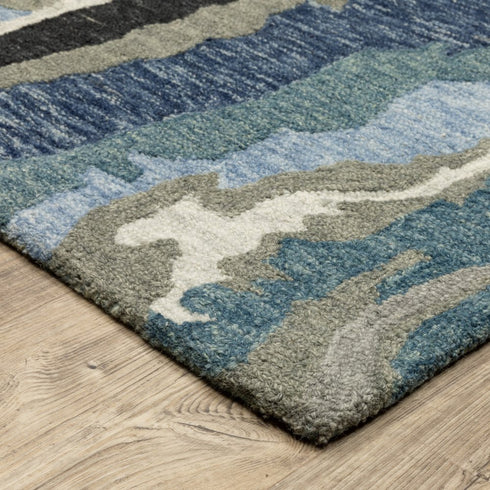 8' X 10' Blue And Teal Wool Abstract Hand Tufted Area Rug