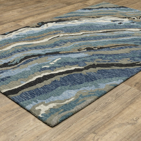 8' X 10' Blue And Teal Wool Abstract Hand Tufted Area Rug