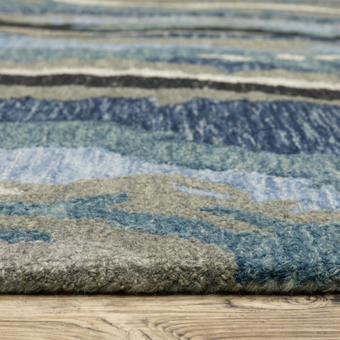 8' X 10' Blue And Teal Wool Abstract Hand Tufted Area Rug