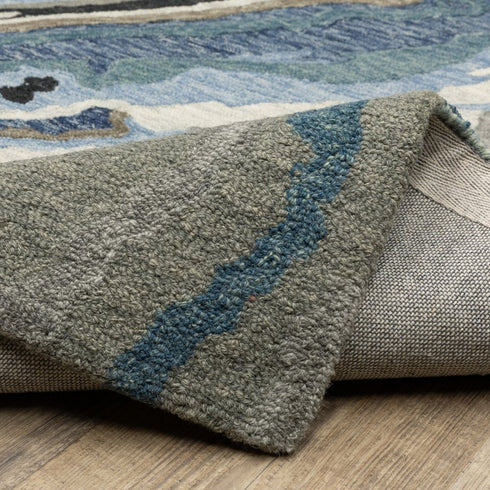 8' X 10' Blue And Teal Wool Abstract Hand Tufted Area Rug