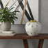 10" Ivory Gray And Gold Abstract Distressed Ceramic Round Table Vase