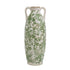 16" Green And White Leaf Ceramic Amphora Table Vase