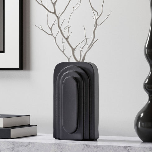 12" Black Geometric Aluminum Table Vase