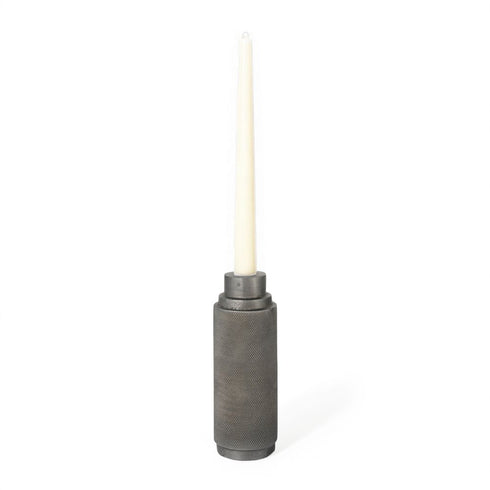 7" Gray Distressed Aluminum Geometric Tabletop Taper Candle Holder