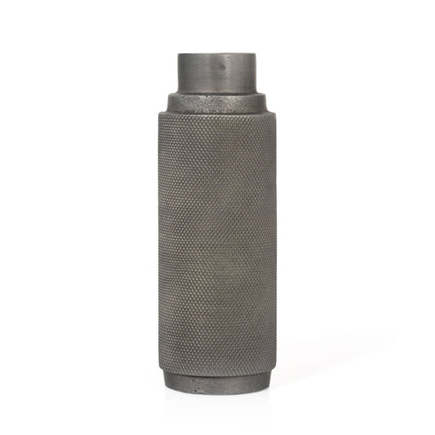 7" Gray Distressed Aluminum Geometric Tabletop Taper Candle Holder
