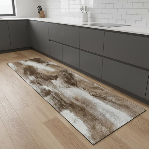 8' Brown And Beige Abstract Runner Rug