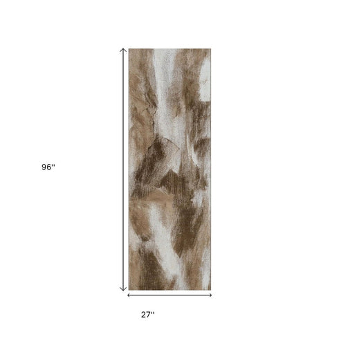 8' Brown And Beige Abstract Runner Rug