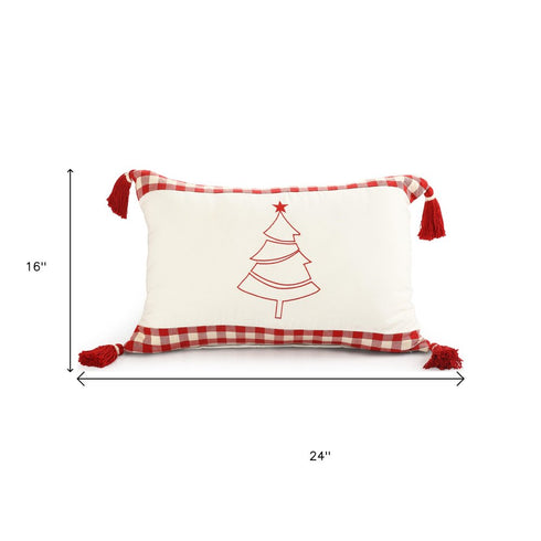 Set of Two Red And White Lumbar Christmas Cotton Throw Pillow Covers