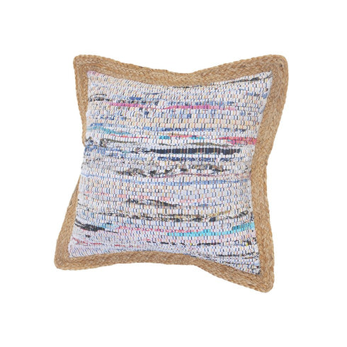 Set of Two 20" Aqua Ivory And Natural Striped Cotton And Jute Throw Pillows with Texture