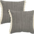 Set of Two 20" Gray And Off White Cotton Throw Pillows with Fringe