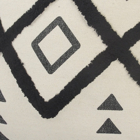 Set of Two 20" Natural And Black Geometric Cotton Throw Pillows with Texture