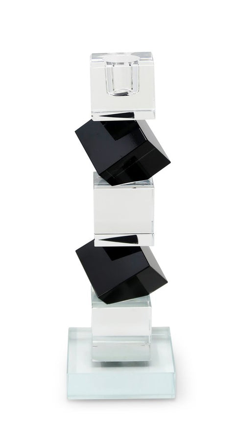 9" Black And Clear Crystal Tabletop Taper Candlestick