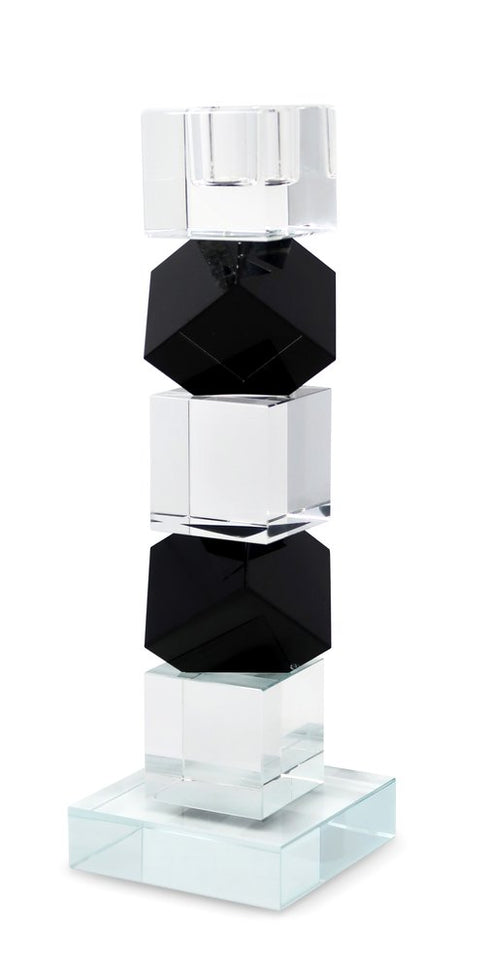 9" Black And Clear Crystal Tabletop Taper Candlestick