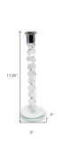 11" Clear And Silver Geo Stacks Crystal Tabletop Taper Candlestick