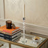 14" Clear And Silver Geo Stacks Crystal Tabletop Taper Candlestick