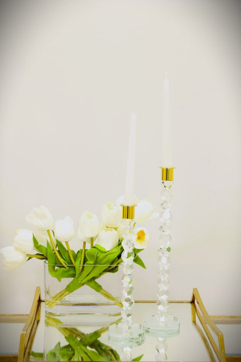 11" Gold Crystal Abstract Tabletop Candle Holder For Wedding