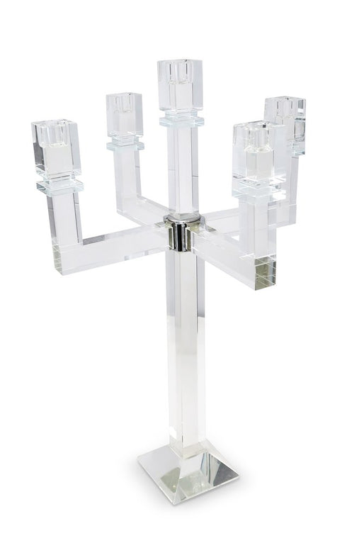 20" Clear Faceted Crystal Tabletop Candelabra Candle Holder