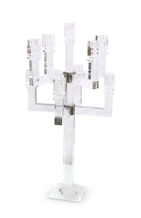 25" Clear Faceted Crystal Tabletop Candelabra Candle Holder