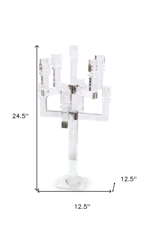 25" Clear Faceted Crystal Tabletop Candelabra Candle Holder