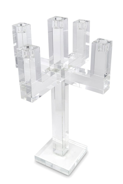 20" Clear Faceted Crystal Tabletop Candelabra Candle Holder