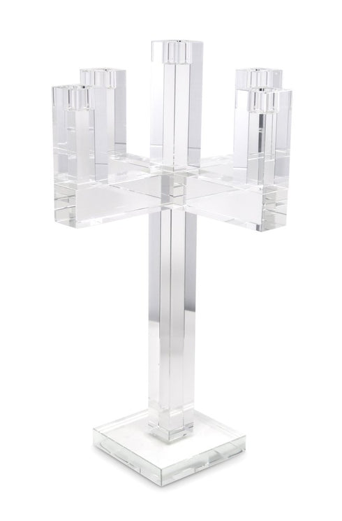 20" Clear Faceted Crystal Tabletop Candelabra Candle Holder