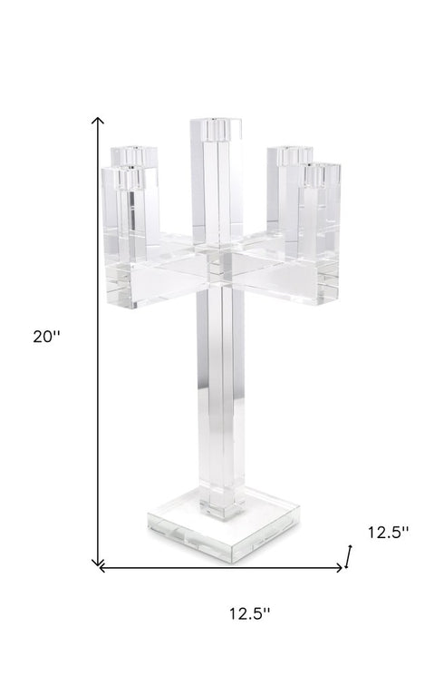 20" Clear Faceted Crystal Tabletop Candelabra Candle Holder