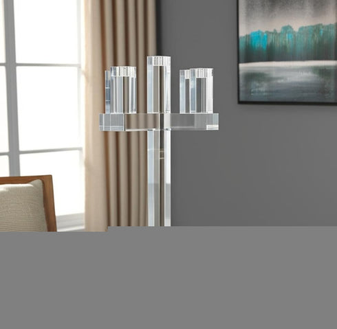 20" Clear Faceted Crystal Tabletop Candelabra Candle Holder