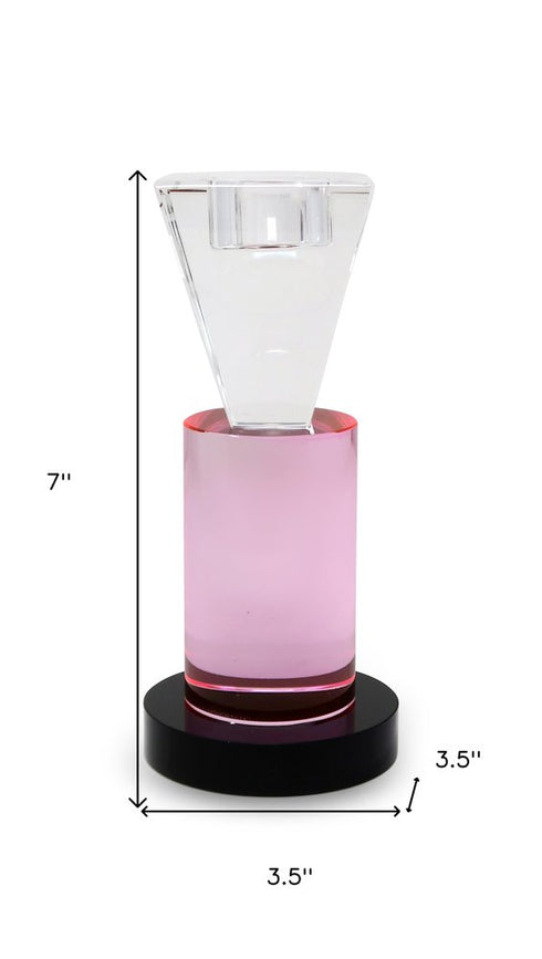 7" Pink Abstract Crystal Tabletop Wedding Taper Candlestick