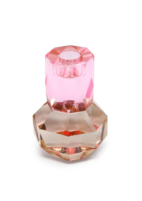 5" Pink And Clear Faceted Crystal Tabletop Taper Candlestick