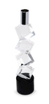 11" Silver Clear And Black Crystal Tabletop Taper Candlestick