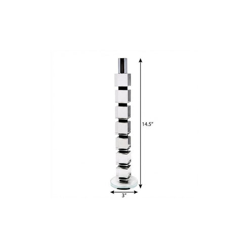 15" Silver Clear And Black Crystal Tabletop Taper Candlestick