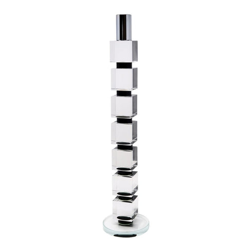 15" Silver Clear And Black Crystal Tabletop Taper Candlestick