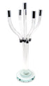 20" Clear And Silver Crystal Tabletop Contempo Candelabra Candle Holder