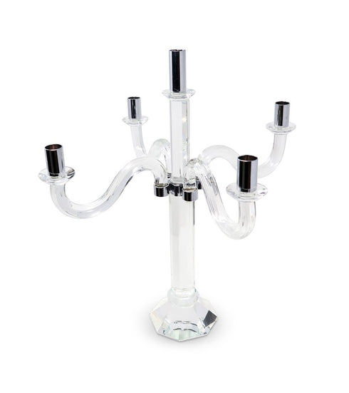 20" Clear And Silver Crystal Tabletop Candelabra Candle Holder