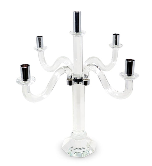 20" Clear And Silver Crystal Tabletop Candelabra Candle Holder