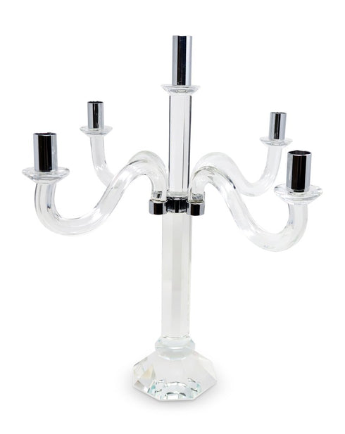20" Clear And Silver Crystal Tabletop Candelabra Candle Holder