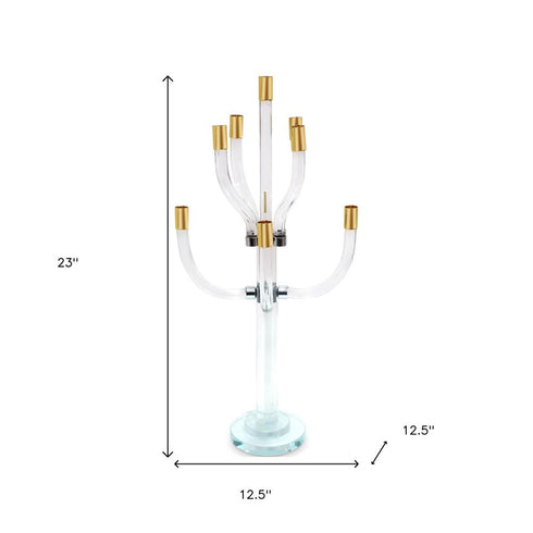 23" Clear Gold And Silver Crystal Tabletop Candelabra Candle Holder