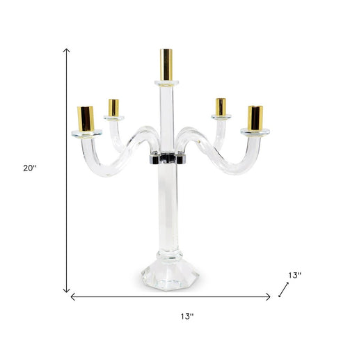 20" Clear Silver And Gold Crystal Tabletop Candelabra Candle Holder