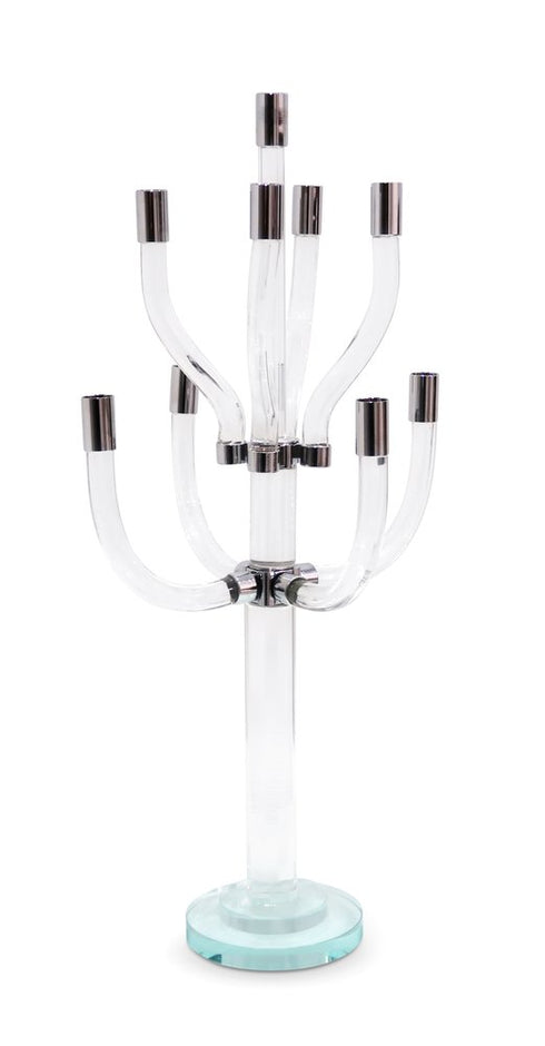 23" Clear And Silver Crystal Tabletop Candelabra Candle Holder